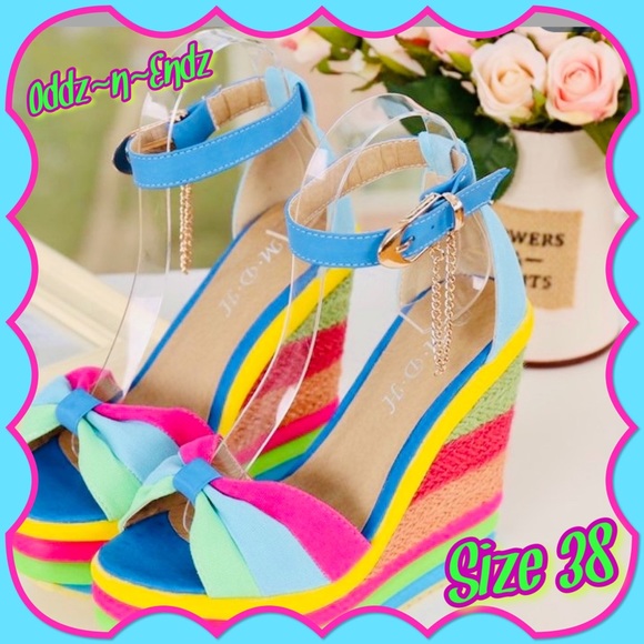 SOLD❌Neon Rainbow 🌈 Peep Toe Platform Espadrille Sandals Size 38/BRAND NEW! - Picture 2 of 13